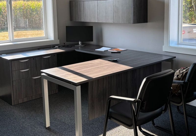 U-shaped desk with task chair at Singleton Construction in Lancaster, Ohio