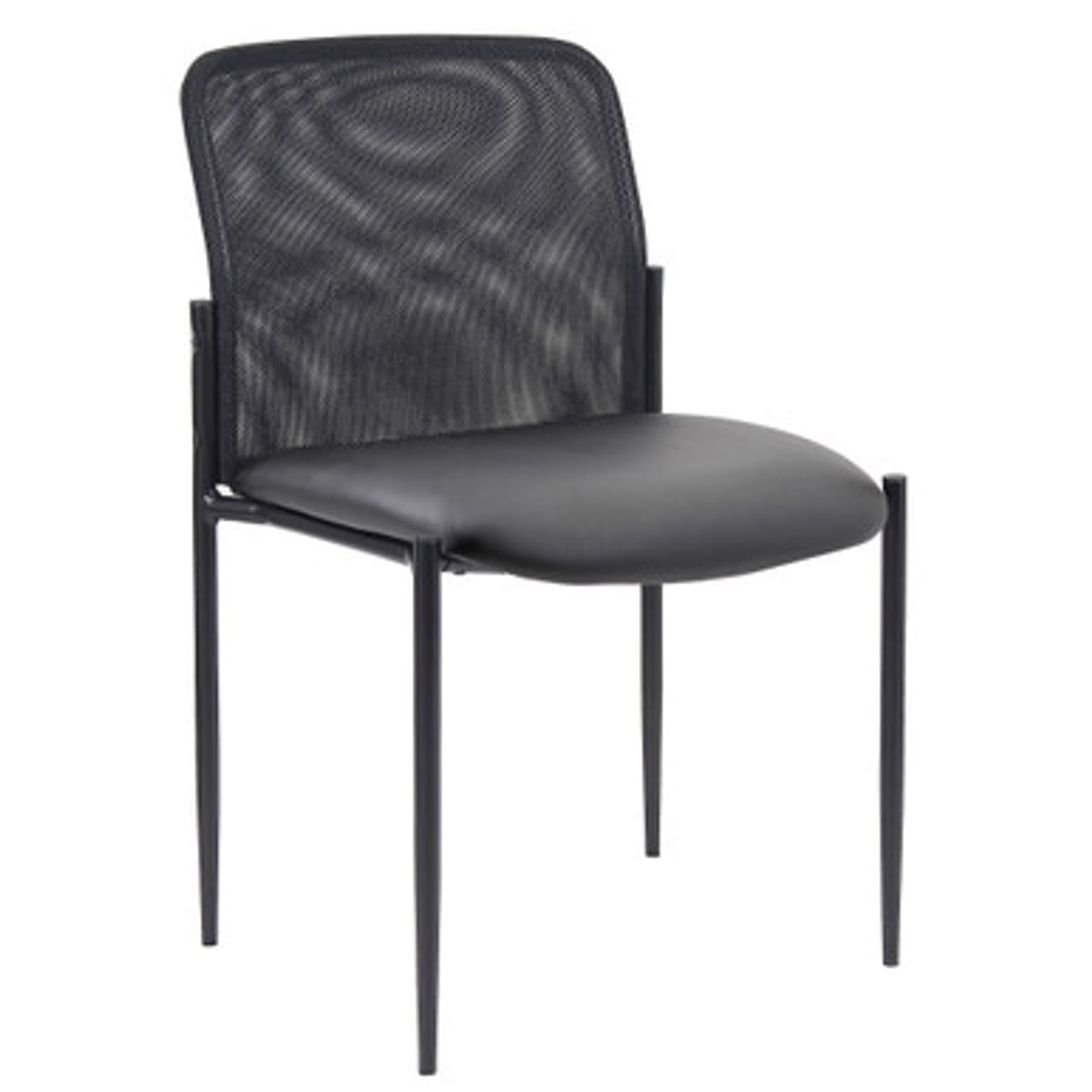 Black Armless Side Chair w/Vinyl Seat & Mesh Back Image